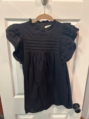 entro Black Ruffled Neckline Cotton Blouse